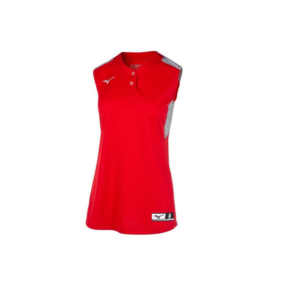 Mizuno Women's Aerolite 2-Button Sleeveless Softball Jersey Red/Grey (350721-EVM)